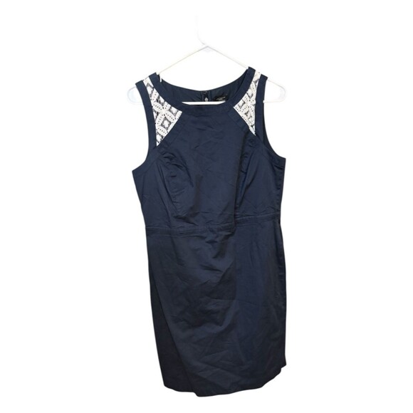 Ann Taylor Dresses & Skirts - Ann Taylor Navy Midi Sheath Dress with White Lace Insets